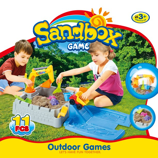 SUGIFT Big Digger Sandbox Including lid and Play Sand Accessories, Blue