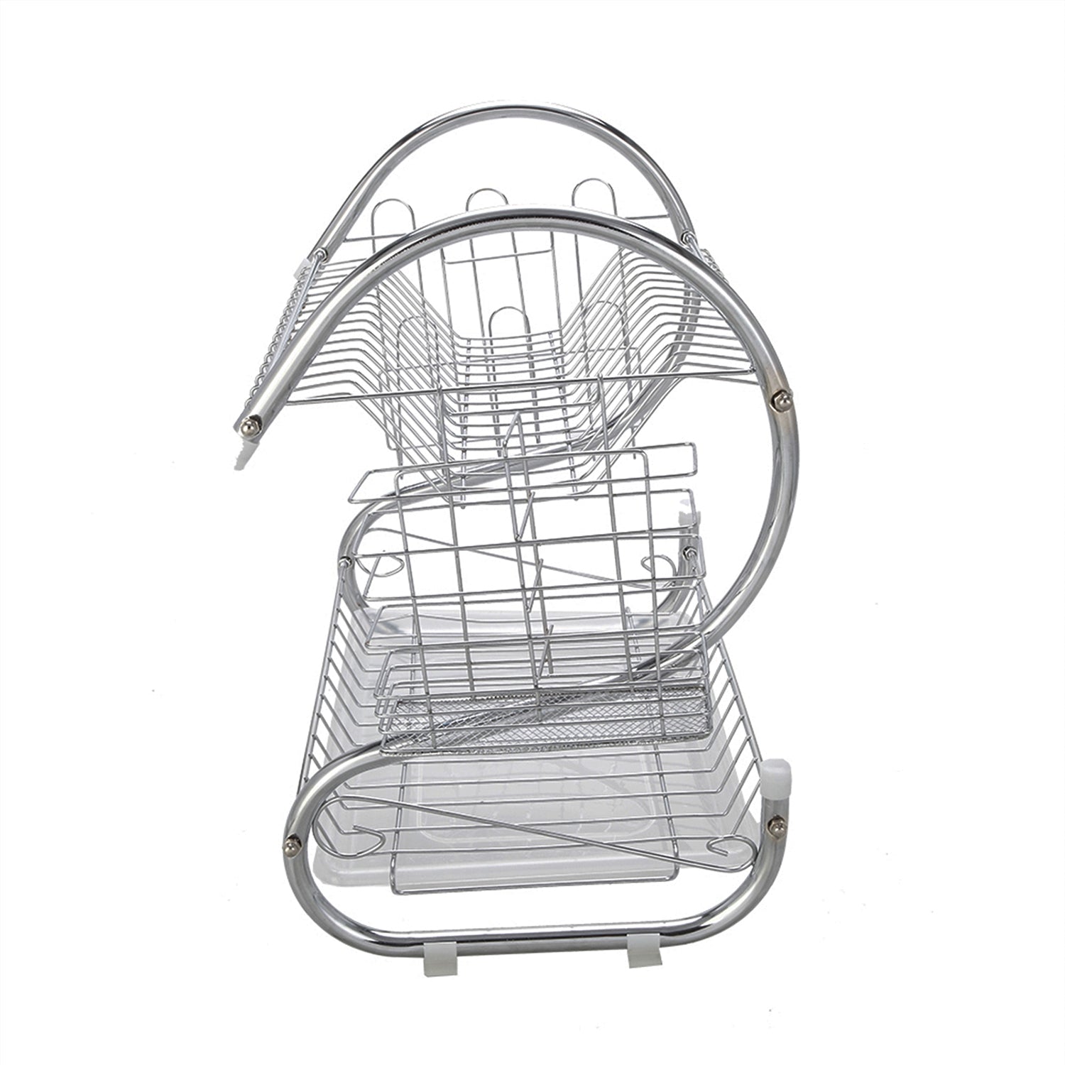 SUGIFT Double-Layer S-Shaped Drain Rack with Cutlery Rack, Cup Rack and Dish Drainer, Silver