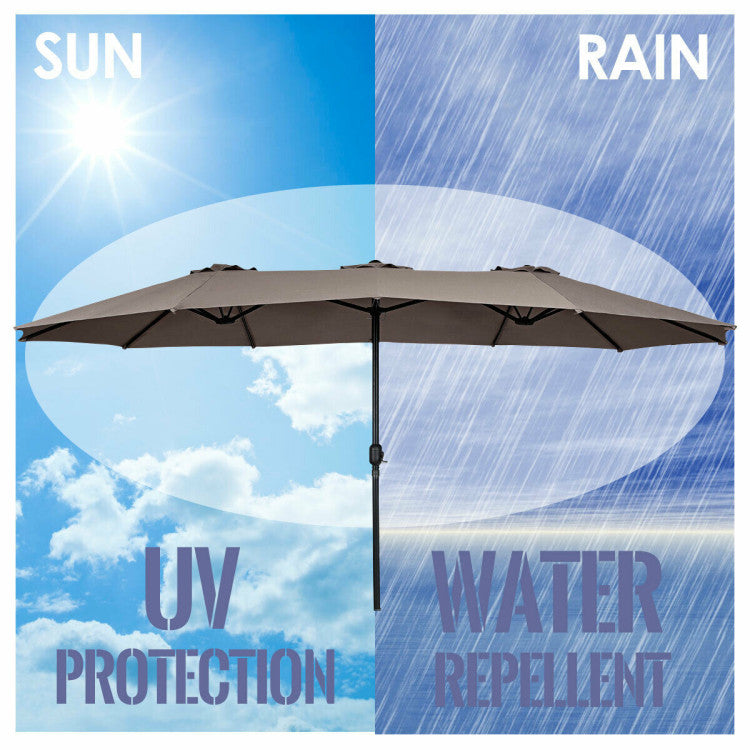 15 ft. Market Double-Sided Outdoor Patio Umbrella with Crank in Tan