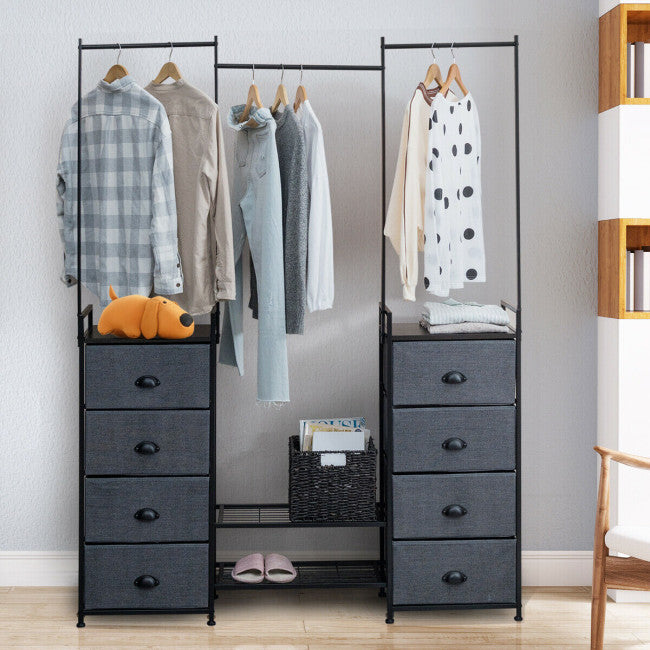 SUGIFT 8 Drawer Fabric Dresser with Rack Multifunctional Storage Tower Metal