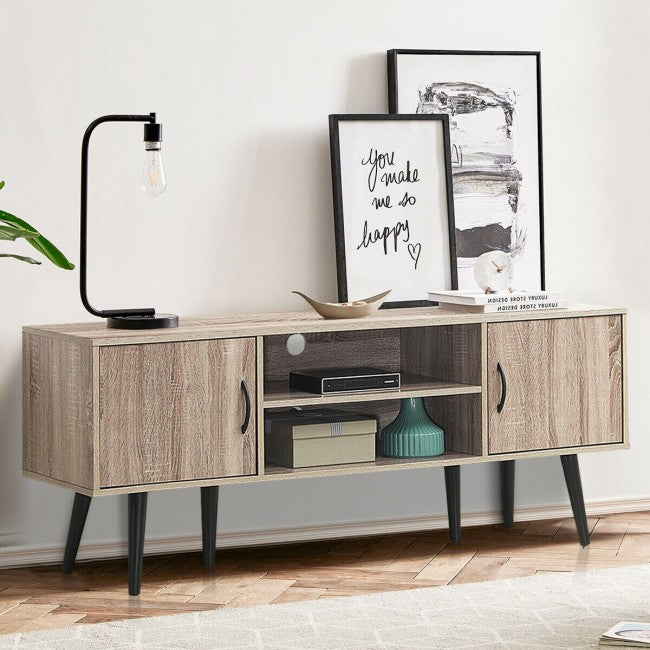SUGIFT TV Stand 65in TV with 2 Storage Cabinets and 2 Open Shelves