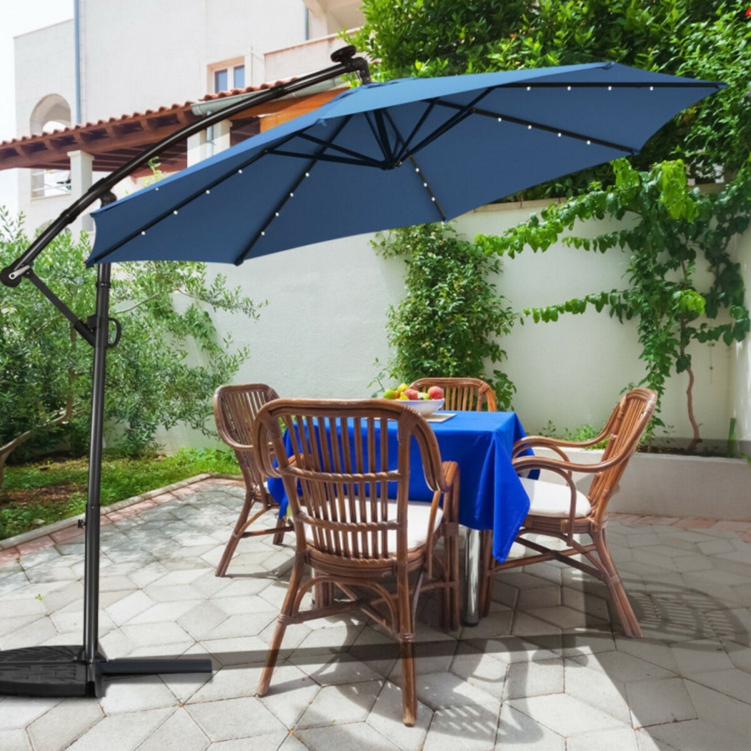 SUGIFT 360¡ãRotation Solar Powered LED Offset Umbrella without Weight Base, Blue