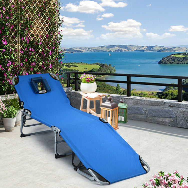 Blue 1-Piece Metal Outdoor Adjustable Chaise Lounge