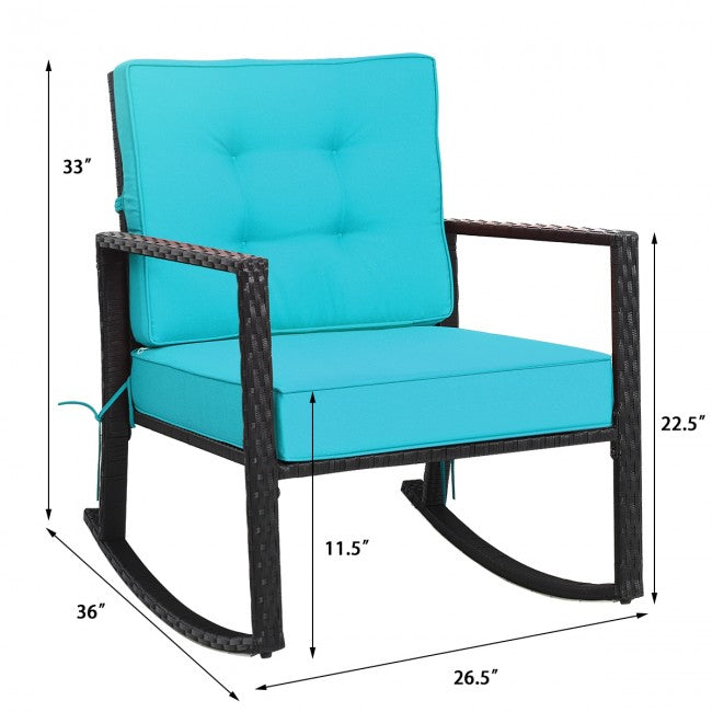 SUGIFT Patio Rattan Rocker Outdoor Glider Rocking Chair w/Cushion ,Turquoise