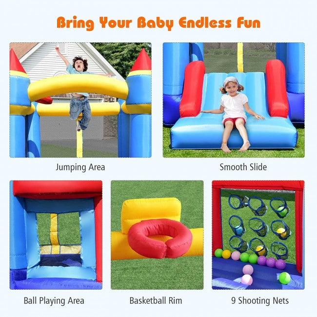 SUGIFT Inflatable Castle Slide Bounce House with Ball Pit and Basketball Hoo