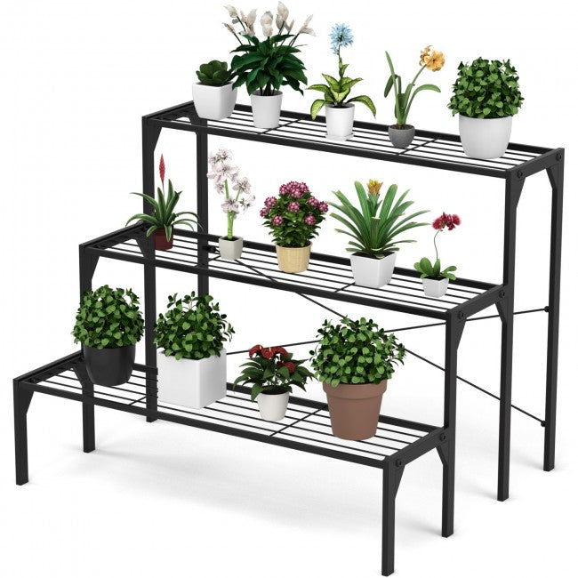 SUGIFT 3 Tier Outdoor Metal Heavy Duty Modern for Multiple Plant Display Stand Rack