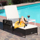 Brown Leisure Wicker Armrest Outdoor Chaise Lounge Chair with Adjustable Pillow and Beige Cushion