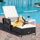 Black Leisure Wicker Armrest Outdoor Chaise Lounge Chair with Adjustable Pillow and Beige Cushion