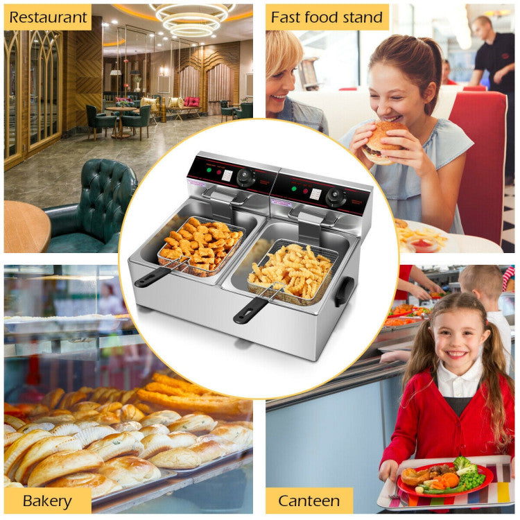 SUGIFT 3400W Dual Tank Electric Countertop Deep Fryer