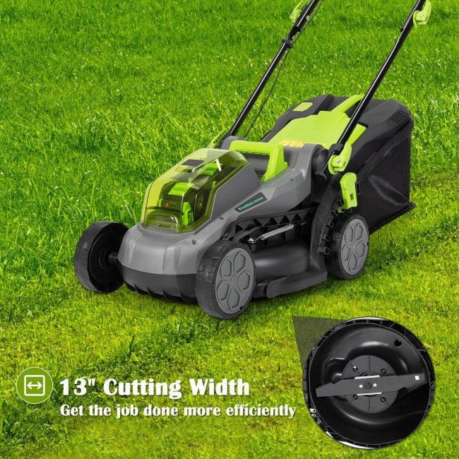 SUGIFT 13 Inch Cordless Lawn Mower with Brushless Motor, 4Ah Power Share Battery and 30L collection bag,Green