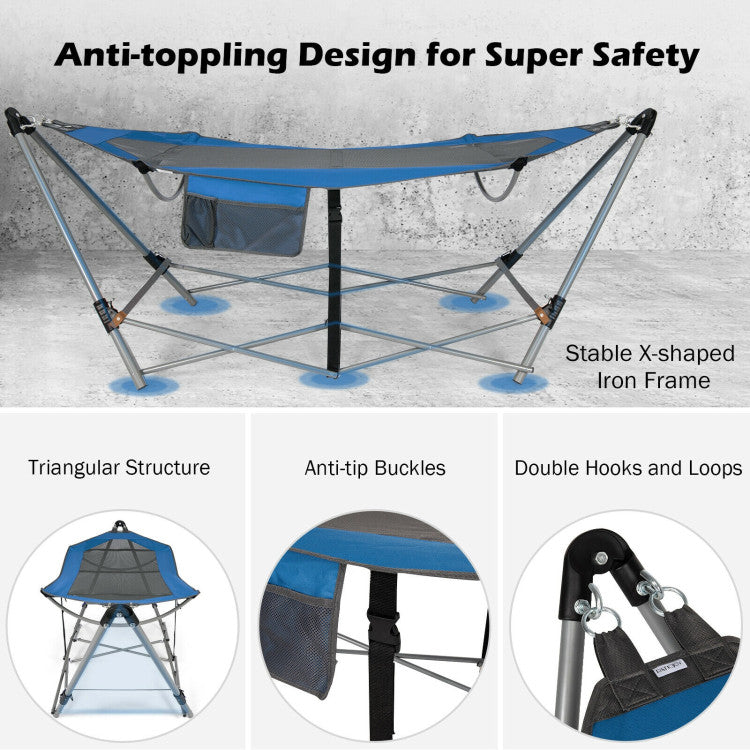 SUGIFT Portable Folding Hammock with Hammock Stand Blue