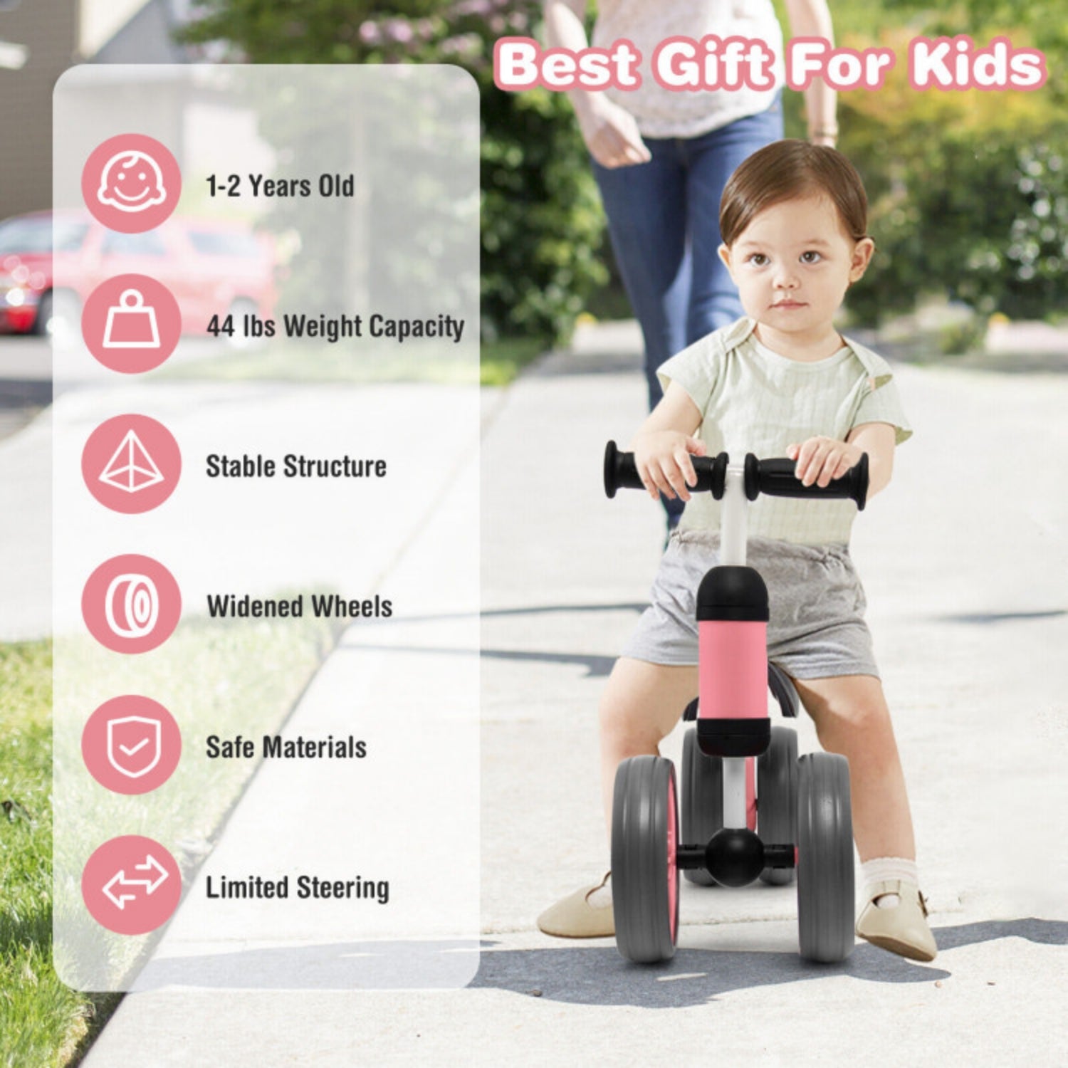 SUGIFT 4 Wheels Baby Balance Bike Toy, Pink