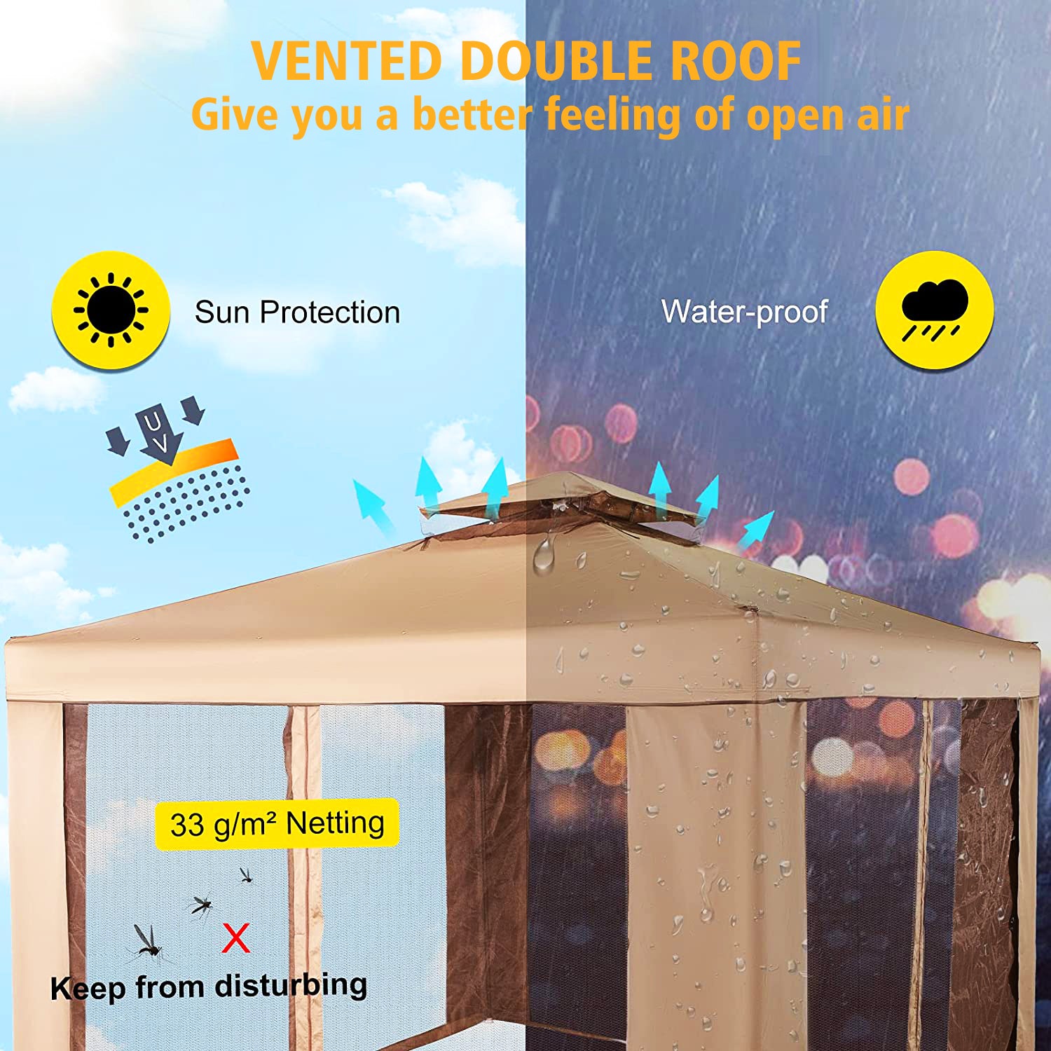 SUGIFT 10 ft. x 10 ft. Gazebo Tent with Mosquito Netting Outdoor Canopy Shelter