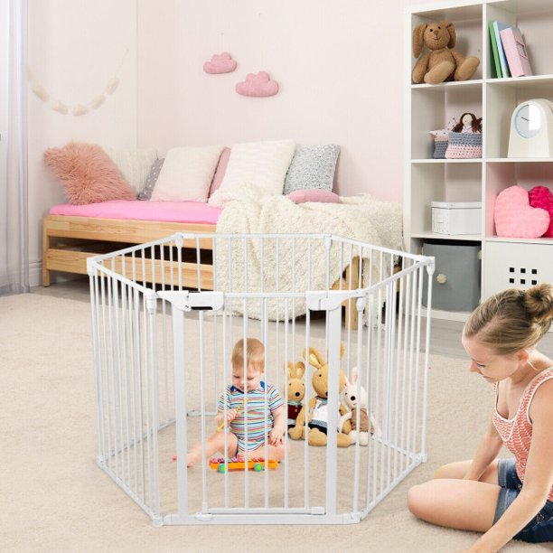 SUGIFT 6 Panel Adjustable Baby Safe Metal Gate Play Yard Barrier Pet Fence