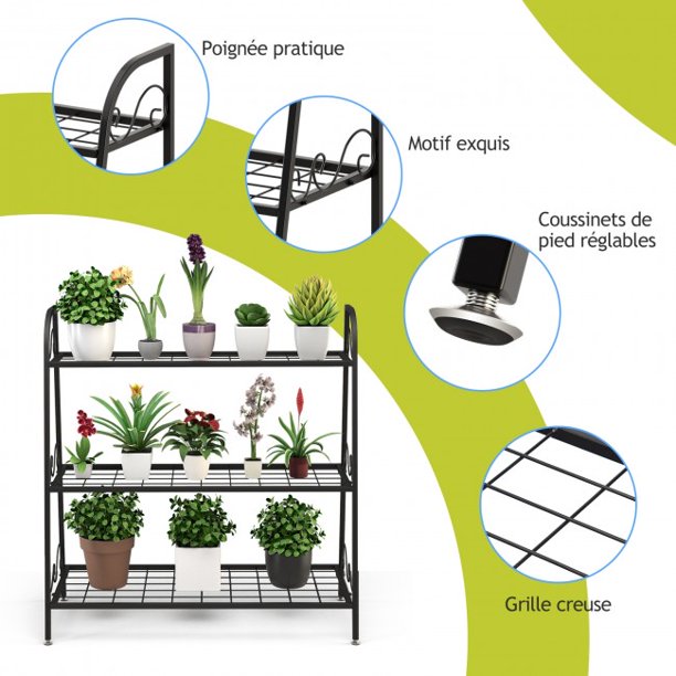 SUGIFT 3-tier Storage Shelf Metal Plant Stand Shelf Display Rack for Plants Shoes Flower Pot