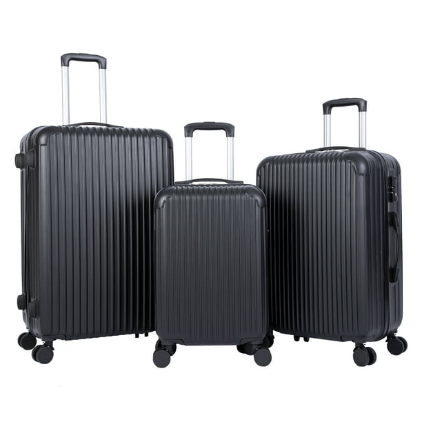 SUGIFT 3 Piece Luggag Sets with TSA Lock and 360 Spinner Wheels 20/24/28 inch Suitcase Sets, Black