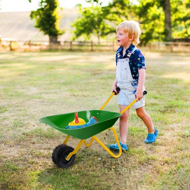 SUGIFT Kids Wheelbarrow Outdoor Garden Backyard Play Toy Kids Metal Wheelbarrow