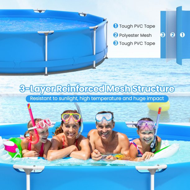 SUGIFT 11.8ft Round Swimming Pool With Pool Cover Family Outdoor Above Ground