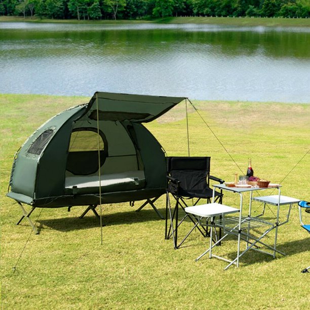 tent with air mattress SUGIFT Outdoor Tent 1-Person Compact Portable Pop-Up Tent Air Mattress