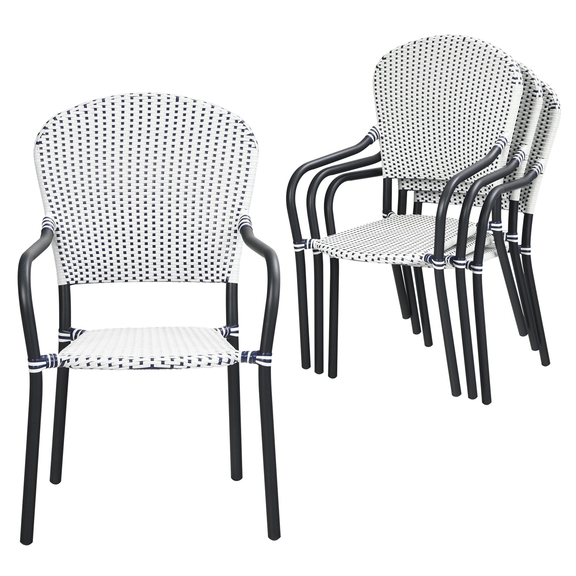 SUGIFT Patio Wicker Rattan Dining Chairs Set of 4 White Blue