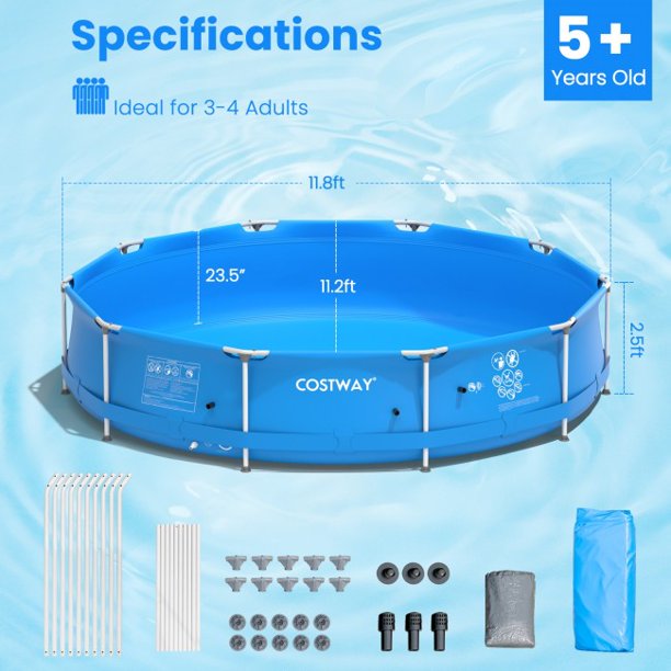 SUGIFT 11.8ft Round Swimming Pool With Pool Cover Family Outdoor Above Ground