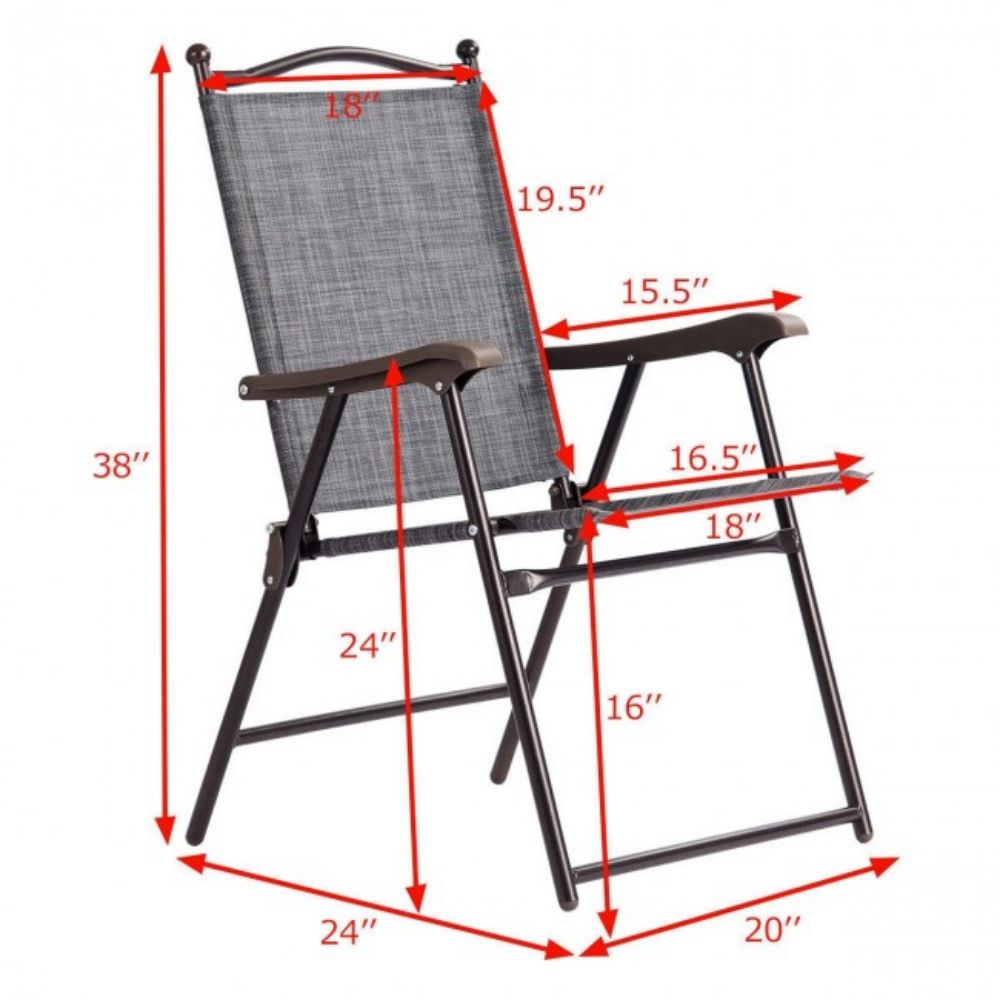 Gray Steel Folding Sling Outdoor Dining Chair (Set of 2)