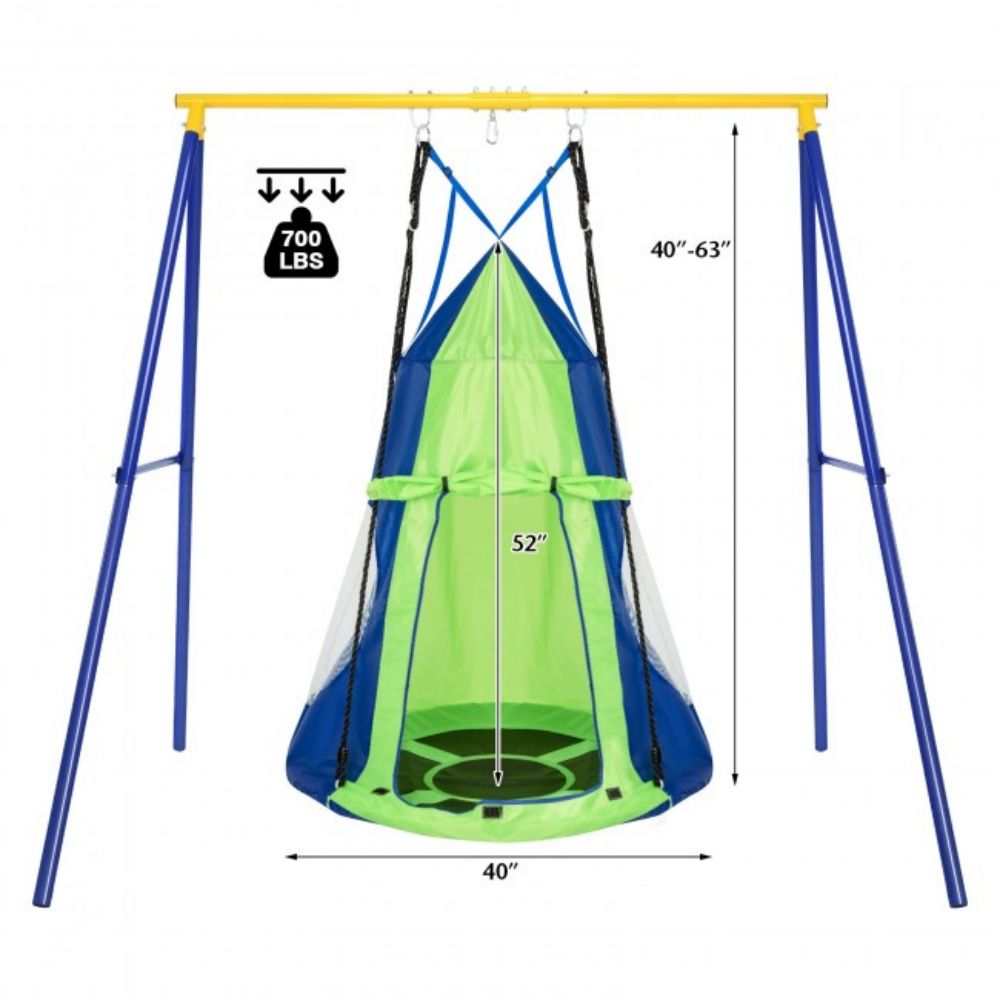 Outdoor 2-in-1 Kids Green Hanging Chair Detachable Sling Patio Swing Tent