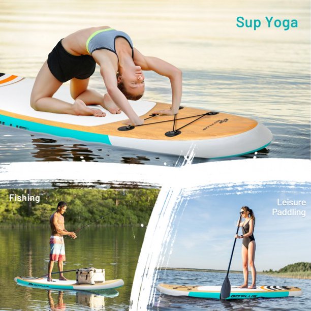 SUGIFT Inflatable Stand Up Paddle Board with Carry Bag (10 Feet,Blue And Brown)