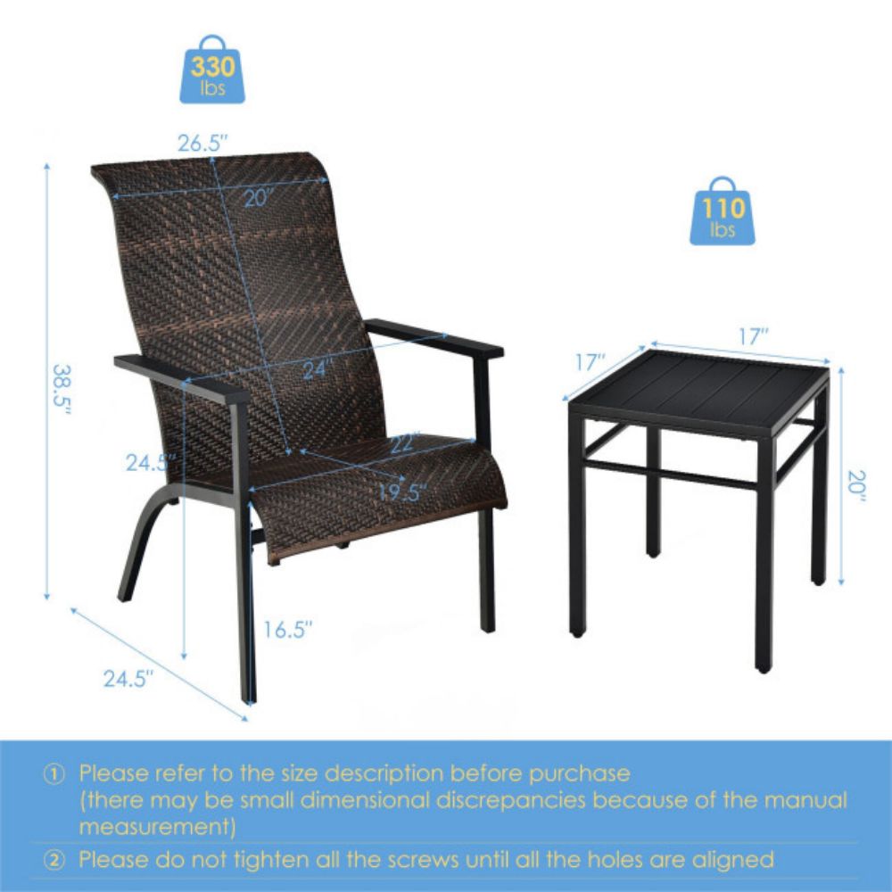 Brown 3-Piece Outdoor Rattan Bistro Set