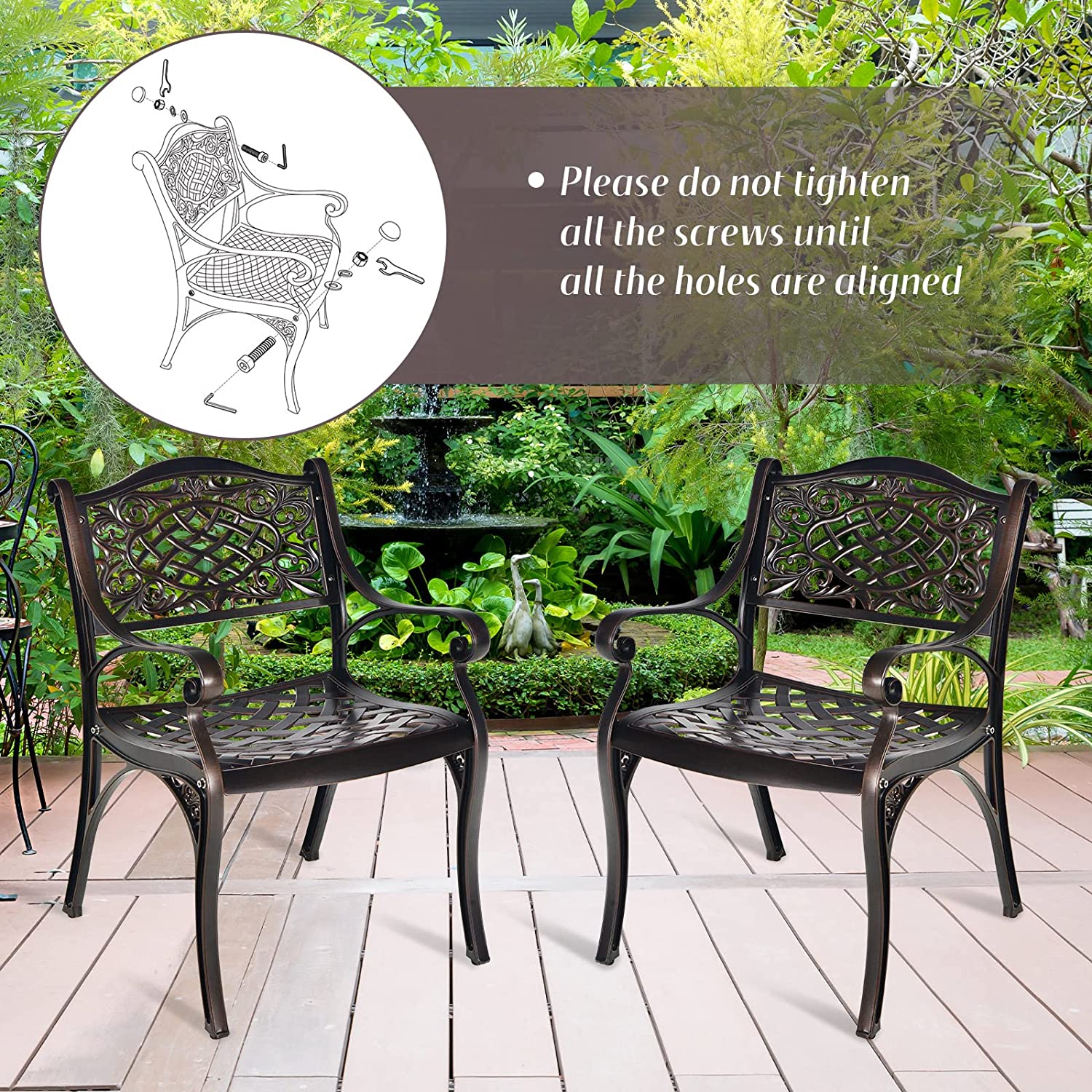 Outdoor Cast Aluminum Dining Set of Patio Bistro Chairs (2-Pack)