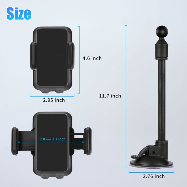 SUGIFT Long Arm Car Phone Holder Car Windshield Dashboard Suction Cup 360 Degree Car Mount Black