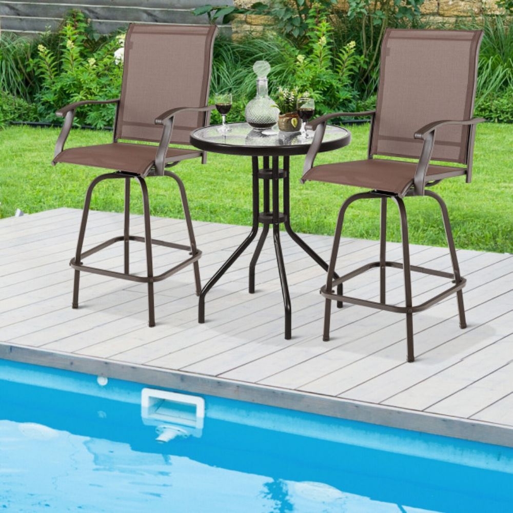 2-Piece Metal 360¡ã Rotation Swivel Outdoor Bar Stool Set
