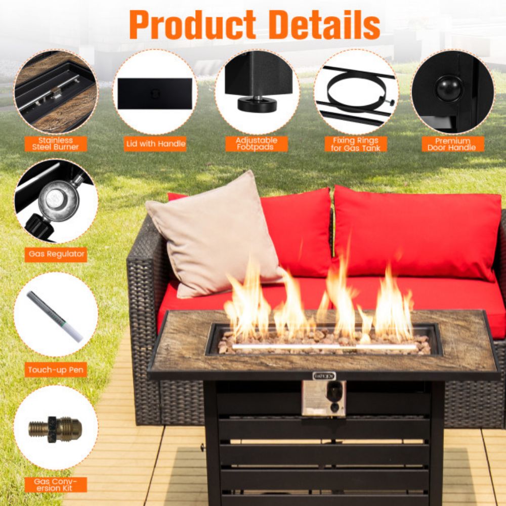 42 in. Outdoor Metal Rectangular Propane Gas Fire Pit Table with Table Cover