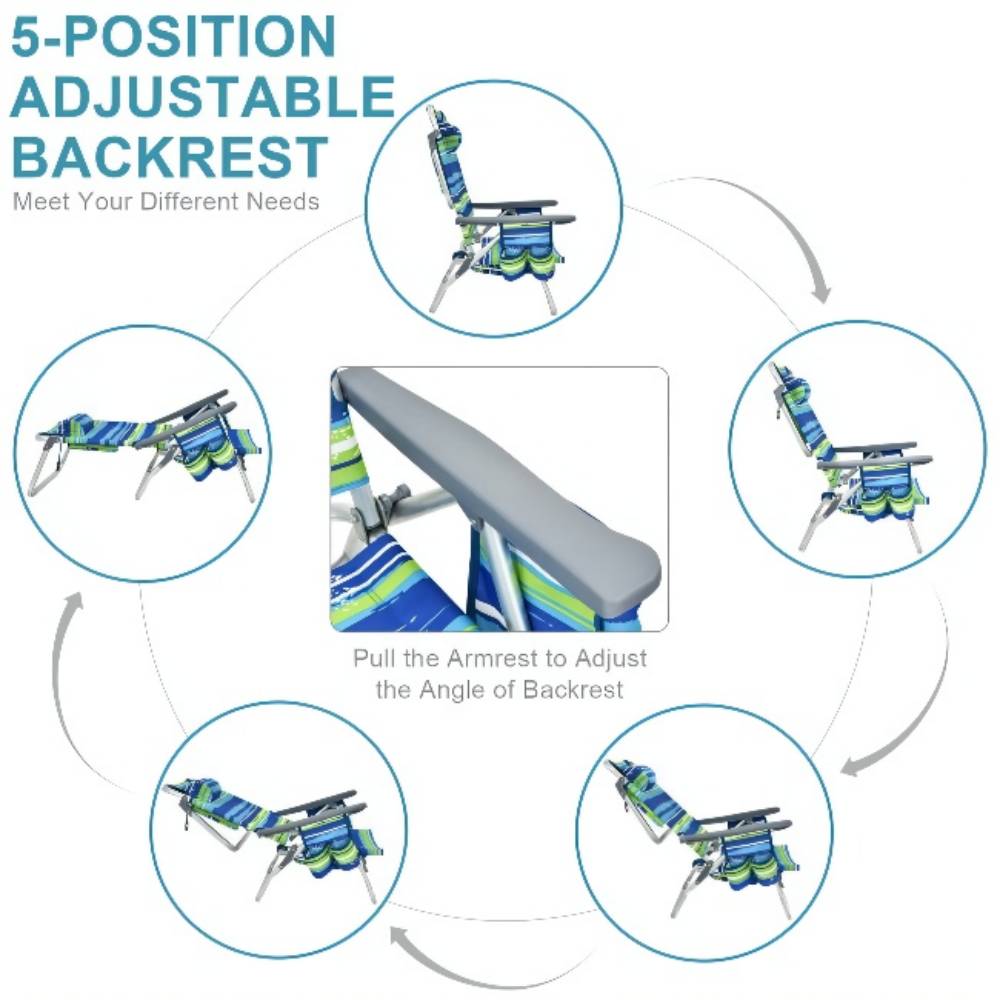 Outdoor Folding Backpack Beach Table Chair Reclining Chair Set (2-Pack)