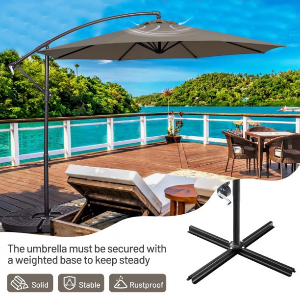 10 Feet Offset Umbrella Outdoor Umbrella with 8 Ribs Cantilever and Cross Base Tilt Adjustment