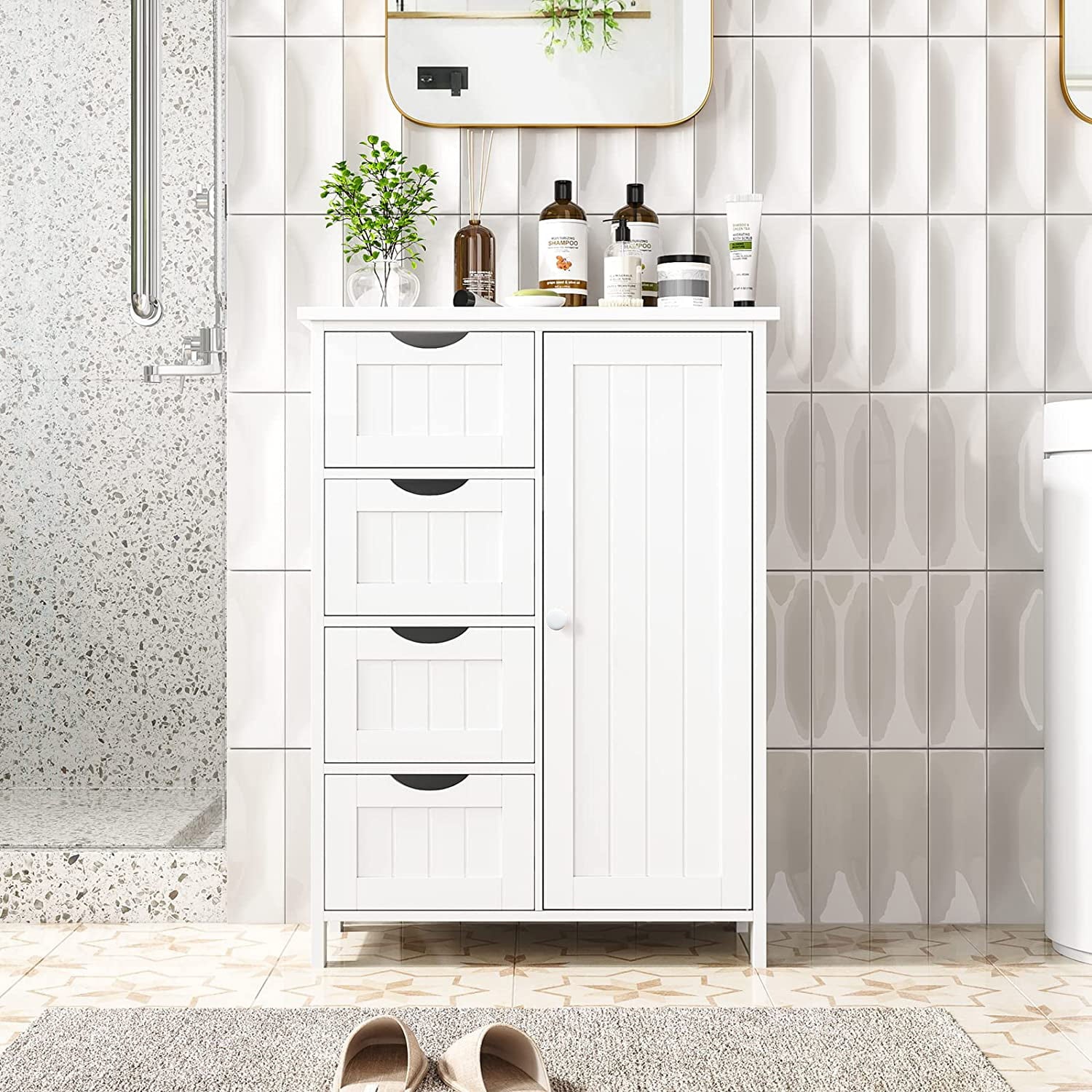 SUGIFT Storage Cabinet Wooden 4 Drawer Bathroom Entryway Cupboard, White