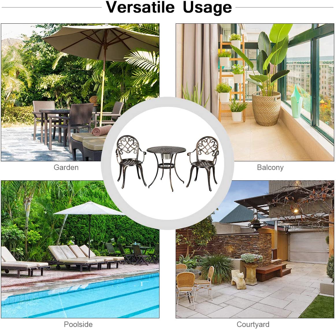 3-Piece Outdoor All-Weather Cast Aluminum Patio Bistro Set