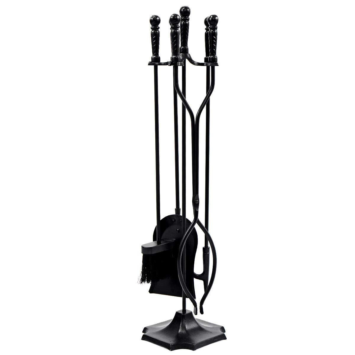 Black Metal 5-Piece Fireplace Tool Set