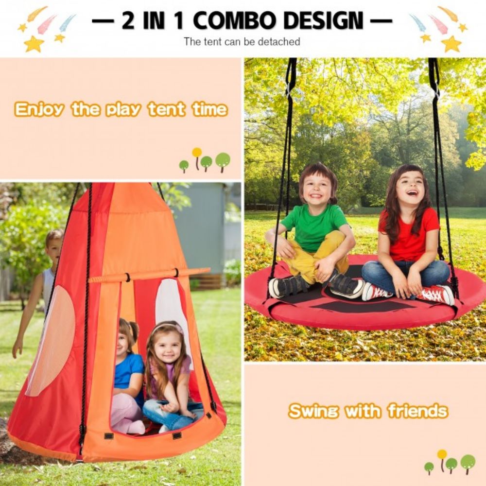 Outdoor 2-in-1 Kids Orange Hanging Chair Detachable Sling Patio Swing Tent