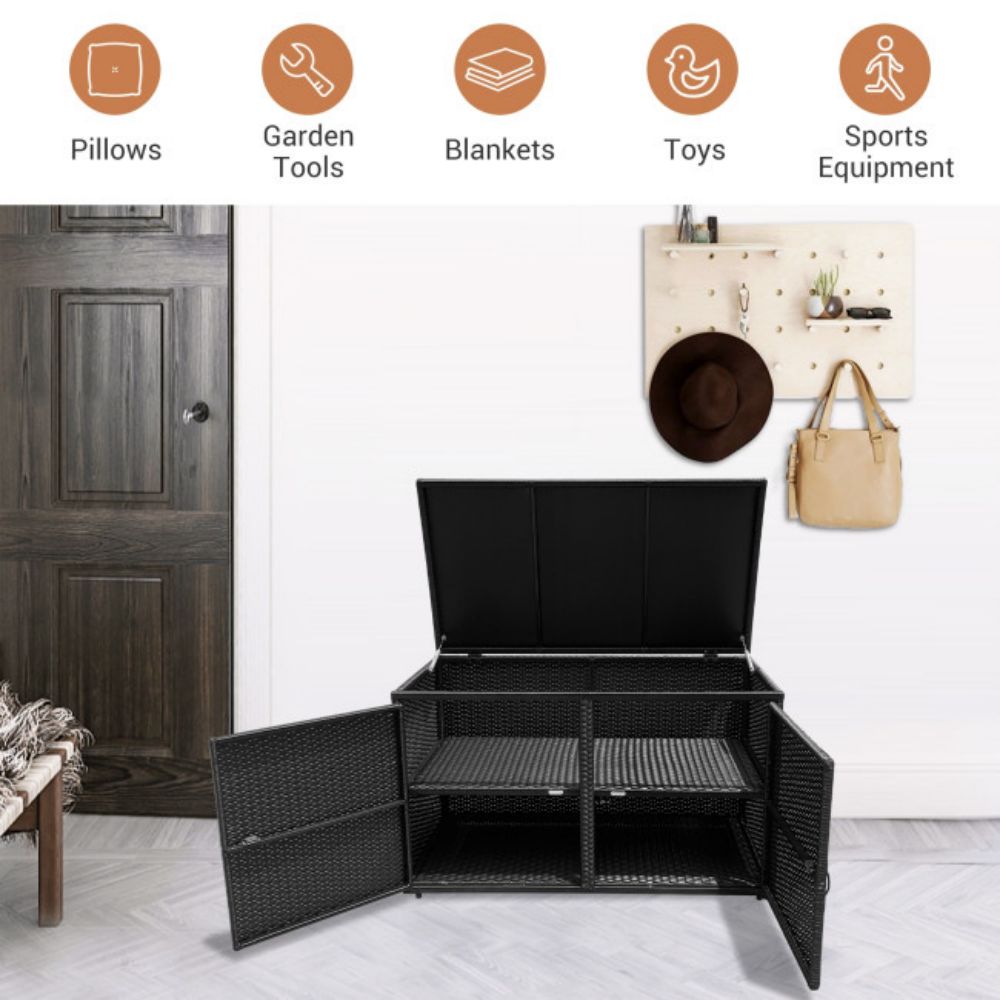88 Gal. Outdoor Storage Bench Garden Patio Rattan Storage Container Box