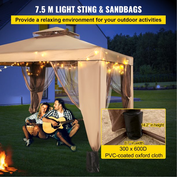 10x10ft Outdoor Canopy Gazebo with Four Sandbags - Gazebo with Netting, Waterproof and UV Protection