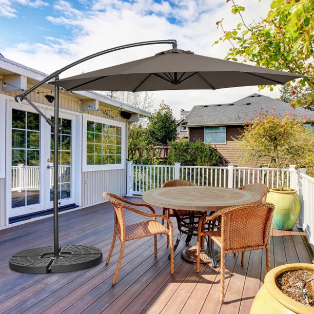 10 Feet Offset Umbrella Outdoor Umbrella with 8 Ribs Cantilever and Cross Base Tilt Adjustment