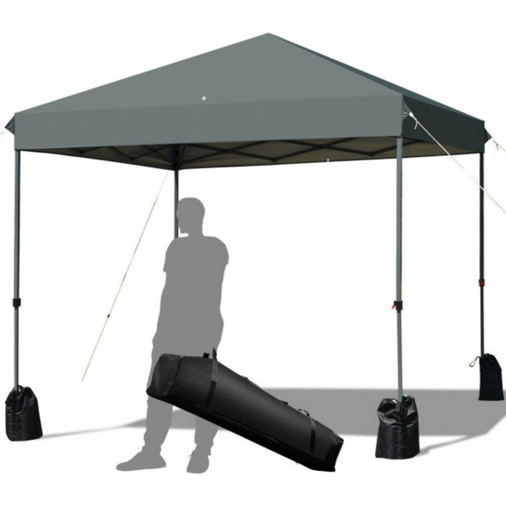 8 ft. x 8 ft. Gray Outdoor Pop-Up Canopy with Roller Bag and Sand Bags