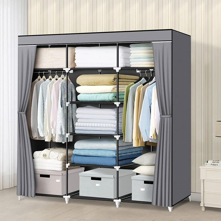 Portable Closet 55.5 Inch Wardrobe Closet for Hanging Clothes with 2 Hanging Rods