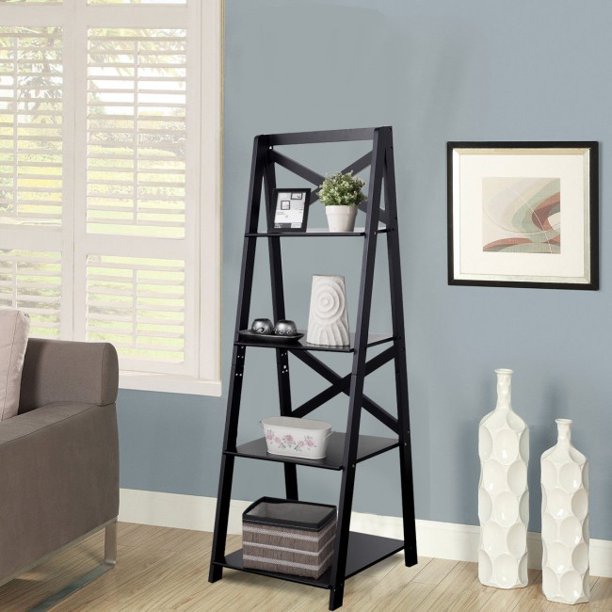 4-Tier Storage Shelf Organizer Leaning Free Standing Ladder Shelf Bookcase