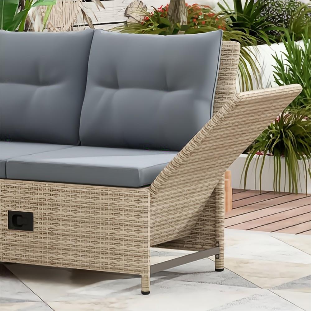 4-Piece All Weather PE Wicker Rattan Outdoor Patio Conversation Sofa Set with Gray Cushions and Adjustable Backs