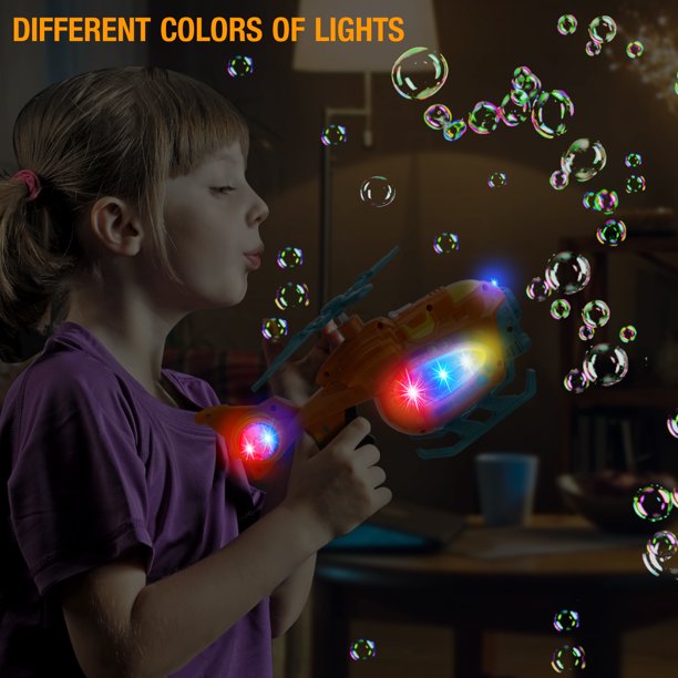 SUGIFT Bubble Gun Bubble Machine for Toddlers, 2000+ Bubbles Per Minute, Helicopter Bubble Maker with Light and Music, Birthday Gifts