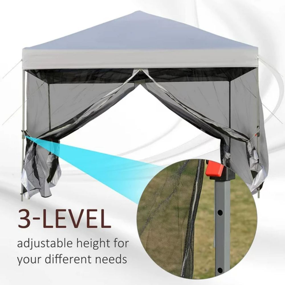 10 ft. x 10 ft. White Gazebo Pop Up Canopy with Mesh Curtains