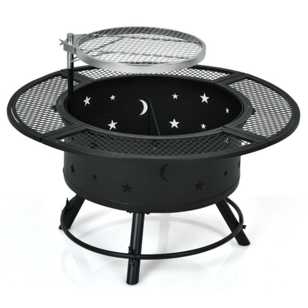 32 in. Outdoor Square Wood Burning Fire Pit with 360-Degree Swivel BBQ Grate