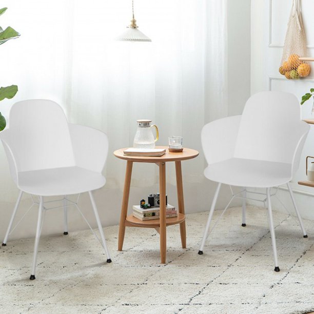 2 Pieces Dining Chair Metal Frame Modern Petal-Shape Plastic Computer Chair With Backrest